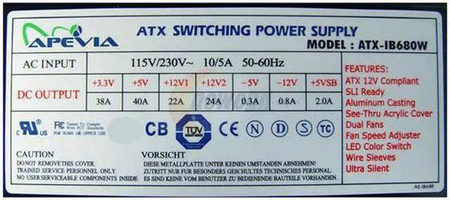 Alt view image 9 of 16 - APEVIA ICEBERG ATX-IB680W-GN 680 W ATX12V / EPS12V SLI Ready Power Supply With 3-Color LED Lights