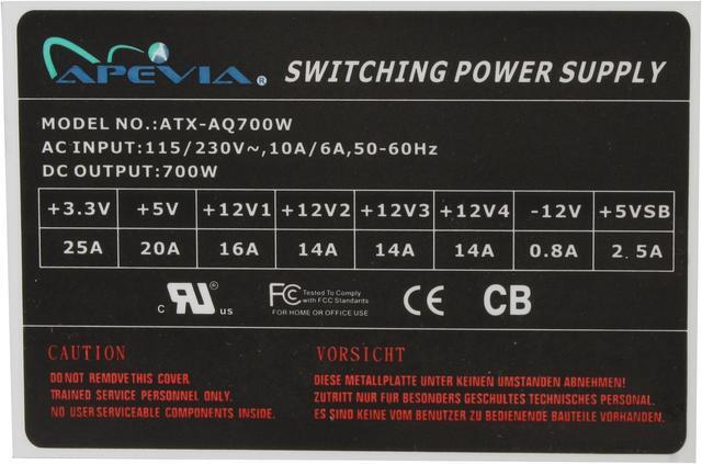 Alt view image 5 of 7 - APEVIA ATX-AQ700W-BK 700 W ATX12V / EPS12V SLI Ready CrossFire Ready Power Supply