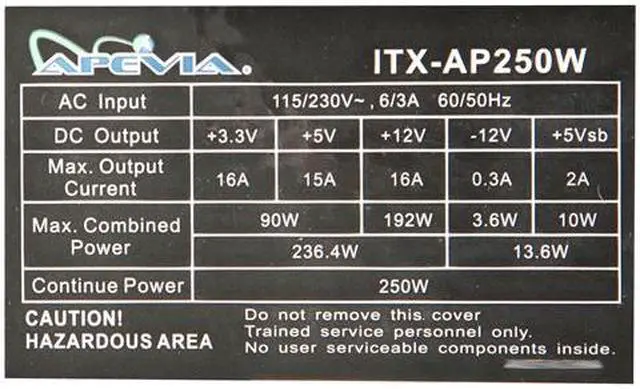 Alt view image 4 of 6 - APEVIA ITX-AP250W 250 W Mini ITX Power Supply - OEM