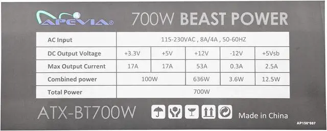 Alt view image 6 of 7 - APEVIA ATX-BT700W 700 W ATX12V SLI CrossFire Power Supply