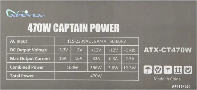 Alt view image 6 of 7 - APEVIA ATX-CT470W 470 W ATX12V Non-Modular Power Supply