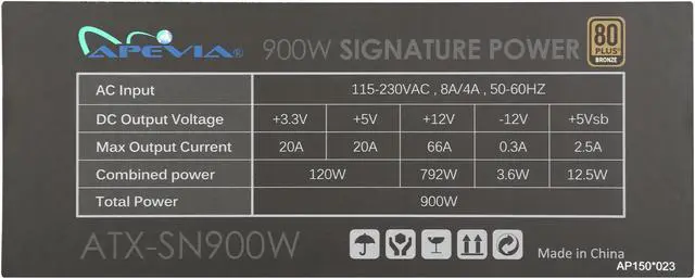 Alt view image 7 of 7 - APEVIA ATX-SN900W 900 W ATX12V v2.3 SLI CrossFire 80 PLUS BRONZE Certified Active PFC Power Supply