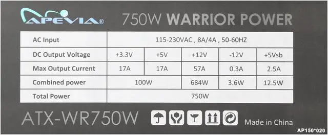 Alt view image 6 of 7 - APEVIA ATX-WR750W 750 W ATX12V v2.3 SLI CrossFire Active PFC Power Supply