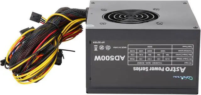 Alt view image 3 of 8 - APEVIA ATX-AD500W Astro 500W ATX Power Supply with Dual Auto-Thermally Controlled 80mm Fans, 115/230V Switch, All Protections