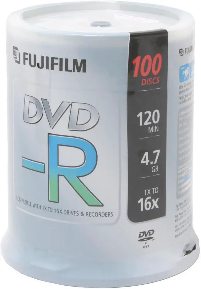 Main image of FUJIFILM 4.7GB 16X DVD-R 100 Packs Spindle Disc Model 25303101