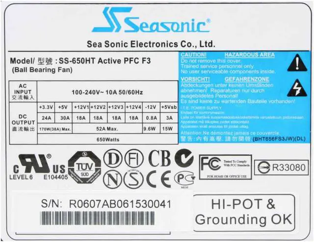 Alt view image 4 of 8 - SeaSonic S12 Energy Plus SS-650HT 650W ATX12V V2.3 / EPS12V V2.91 SLI Certified CrossFire Ready 80 PLUS Certified  Active PFC Power Supply