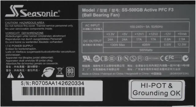 Alt view image 4 of 8 - SeaSonic S12 II SS-500GB 500W ATX12V V2.3 / EPS12V V2.91 SLI Ready CrossFire Ready 80 PLUS Certified  Active PFC Power Supply