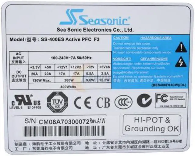 Alt view image 3 of 6 - SeaSonic SS-400ES 400W ATX12V V2.2 / EPS12V V2.91   80 PLUS Certified  Active PFC Power Supply - OEM