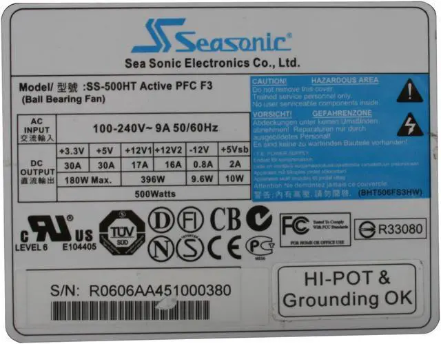 Alt view image 8 of 9 - SeaSonic S12 SS-500HT-OB 500 W ATX12V SLI Certified CrossFire Certified Active PFC Power Supply -Open Box