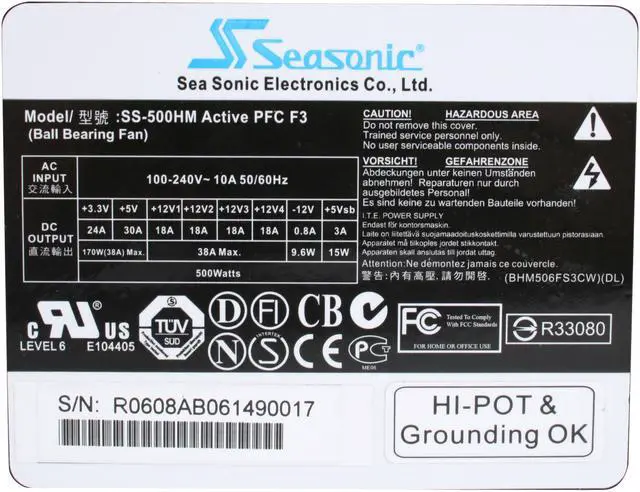 Alt view image 5 of 10 - SeaSonic OB-M12 SS-500HM 500 W ATX12V / EPS12V SLI Certified CrossFire Ready 80 PLUS Certified Modular Active PFC Power Supply -Open Box