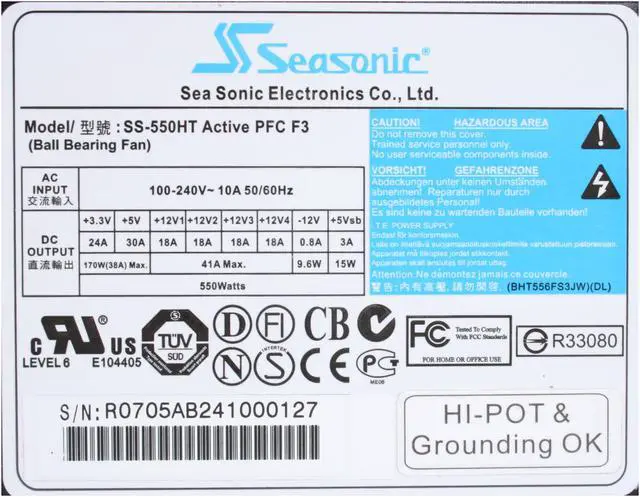Alt view image 5 of 9 - SeaSonic OB-S12 Energy Plus SS-550HT 550 W ATX12V / EPS12V SLI Certified CrossFire Ready 80 PLUS Certified Active PFC Power Supply - Open Box