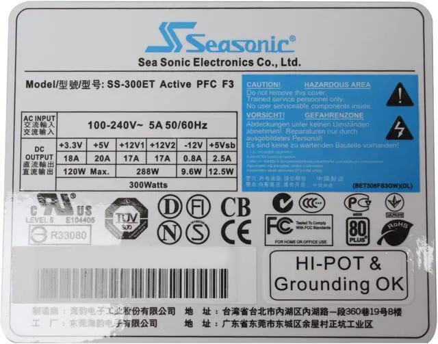 Alt view image 5 of 7 - SeaSonic SS-300ET 300 W ATX12V Ver.2.2 80 PLUS Certified Active PFC Power Supply - OEM