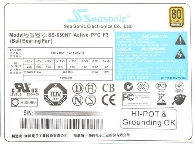 Alt view image 10 of 12 - SeaSonic S12E Bronze 650W 650 W ATX12V v2.31/EPS 12V v2.92 SLI Ready 80 PLUS BRONZE Certified Active PFC Power Supply