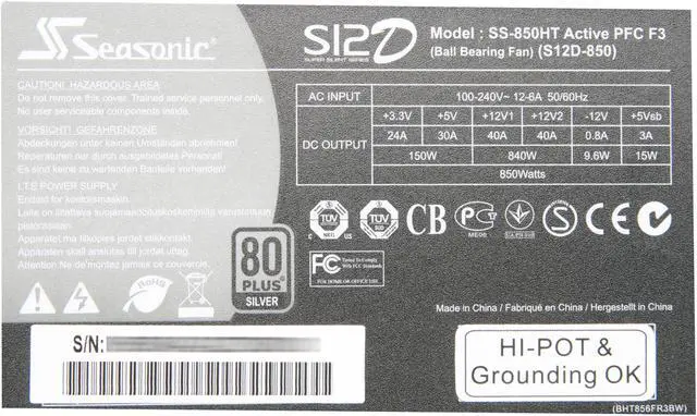 Alt view image 10 of 12 - SeaSonic S12D 850 Silver 850 W ATX12V V2.3/EPS 12V V2.91 80 PLUS SILVER Certified Active PFC Power Supply