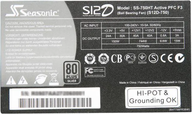 Alt view image 10 of 12 - SeaSonic S12D 750 Silver 750 W ATX12V V2.3/EPS 12V V2.91 80 PLUS SILVER Certified Active PFC Power Supply