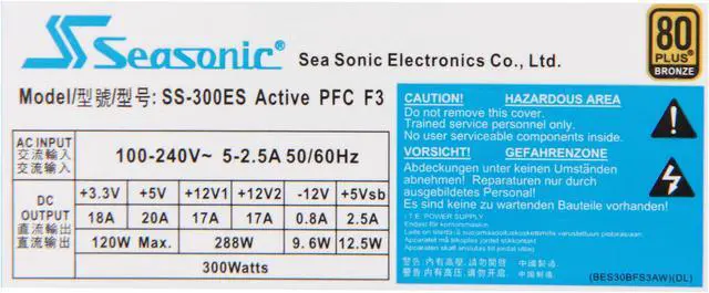 Alt view image 4 of 5 - SeaSonic SS-300ES Bronze 300 W ATX12V V2.3 80 PLUS BRONZE Certified Active PFC Power Supply