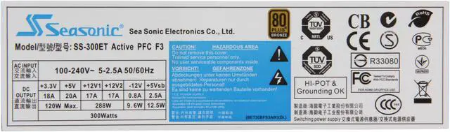 Alt view image 6 of 6 - SeaSonic SS-300ET Bronze 300 W ATX12V V2.3 80 PLUS BRONZE Certified Active PFC Power Supply