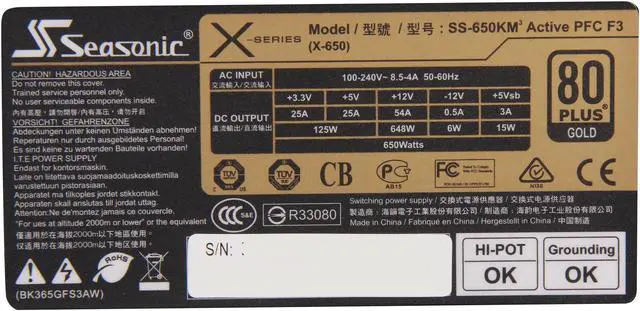Alt view image 5 of 5 - SeaSonic X Series X650 Gold (SS-650KM Active PFC F3) 650W ATX12V V2.3/EPS 12V V2.91 SLI Ready CrossFire Ready 80 PLUS GOLD Certified Full Modular Active PFC Power Supply New 4th Gen CPU Certified Hasw