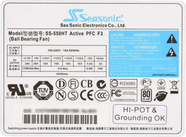 Alt view image 5 of 6 - SeaSonic SS-550HT 80plus 550 W ATX12V V2.3 / EPS12V V2.91 SLI Certified CrossFire Ready 80 PLUS Certified Active PFC Power Supply - OEM