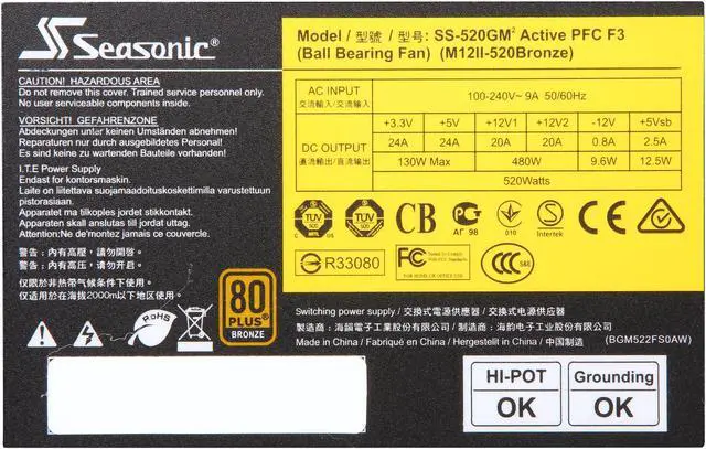 Alt view image 6 of 8 - SeaSonic M12II 520 Bronze EVO Edition 520W ATX12V v2.3 / EPS 12V v2.91 SLI 80 PLUS BRONZE Certified Full Modular Active PFC Power Supply