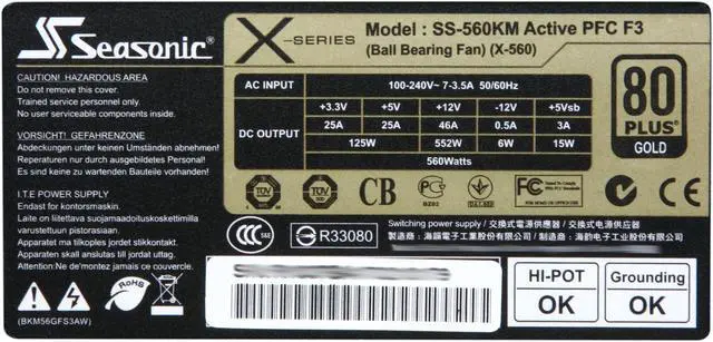 Alt view image 5 of 7 - Seasonic SS-560KM Active PFC F3, 560W ATX12V V2.3/EPS 12V V2.91, 80Plus Gold Certified, Modular Power Supply