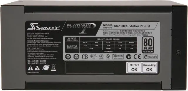Alt view image 5 of 6 - SeaSonic Platinum-1000 1000W ATX12V / EPS12V 80 PLUS PLATINUM Certified Full Modular Power Supply New 4th Gen CPU Certified Haswell Ready