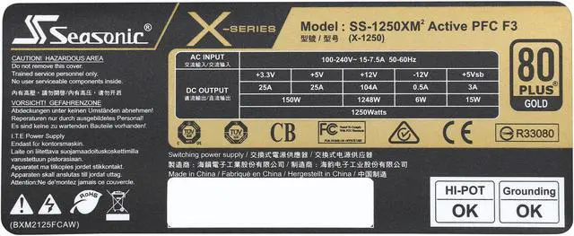 Alt view image 6 of 6 - SeaSonic X-1250 ( SS-1250XM2 ) 1250W ATX12V / EPS12V SLI Ready 80 PLUS GOLD Certified Full Modular Active PFC Power Supply New 4th Gen CPU Certified Haswell Ready