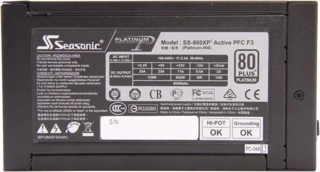 Alt view image 6 of 6 - SeaSonic Platinum SS-860XP2 860W ATX12V / EPS12V SLI Ready CrossFire Ready 80 PLUS PLATINUM Certified Full Modular Active PFC Power Supply New 4th Gen CPU Certified Haswell Ready