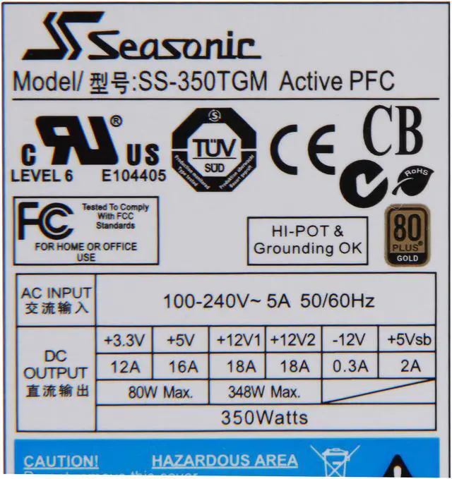 Alt view image 5 of 5 - SeaSonic SS-350TGM Bulk 350W TFX12V (v2.31) 80 PLUS GOLD Certified Full Modular Active PFC Power Supply - OEM