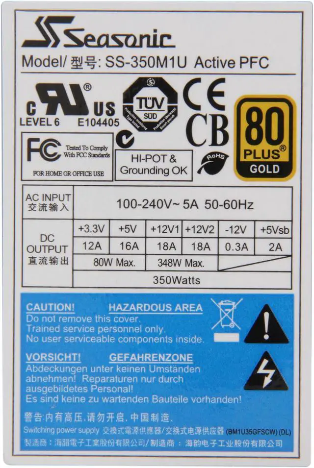 Alt view image 4 of 6 - SeaSonic SS-350M1U SS-350M1U 350 W ATX12V / EPS12V 80 PLUS GOLD Certified Active PFC Power Supply