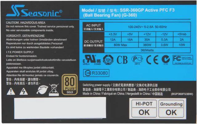 Alt view image 5 of 7 - SeaSonic SSR-360GP 360W ATX12V v2.31 80 PLUS GOLD Certified Active PFC Power Supply New 4th Gen CPU Certified Haswell Ready