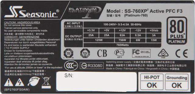 Alt view image 5 of 6 - Seasonic SS-760XP2 ATX 12V/EPS 12V, 760W, 80 PLUS PLATINUM Full Modular certified Active PFC Power Supply New 4th Gen CPU Certified Haswell Ready