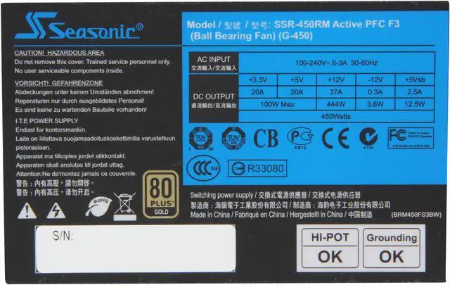 Alt view image 6 of 8 - SeaSonic SSR-450RM 450W ATX12V / EPS12V SLI Ready CrossFire Ready 80 PLUS GOLD Certified Modular Active PFC Power Supply New 4th Gen CPU Certified Haswell Ready