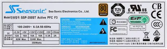 Alt view image 6 of 6 - Seasonic SSP-350ST Active PFC, 350W ATX, Intel Haswell ready, Japanese capacitor, Operating temperature 0-50°C, 80+ Bronze