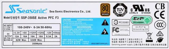 Alt view image 5 of 5 - SeaSonic SSP-350SE 300W ATX12V CrossFire Ready 80 PLUS BRONZE Certified Haswell Ready Active PFC Power Supply –OEM - OEM