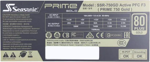 Alt view image 7 of 7 - Seasonic Flagship Prime Series SSR-750GD 750W Gold Full Modular ATX12V & EPS12V 135mm FDB Fan Super Quiet Power Supply