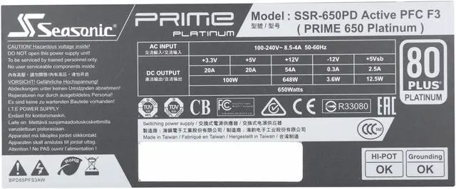 Alt view image 7 of 7 - Seasonic Flagship Prime Series SSR-650PD 650W Platinum Full Modular ATX12V & EPS12V 135mm FDB Fan Super Quiet Power Supply