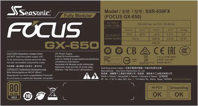 Alt view image 7 of 10 - Seasonic FOCUS GX-650, 650W 80+ Gold, Full-Modular, ATX Form Factor, Low Noise, Premium Japanese Capacitor, 10 Year Warranty, Nvidia RTX 30/40 Super, AMD GPU Compatible, Ref# SSR-650FX