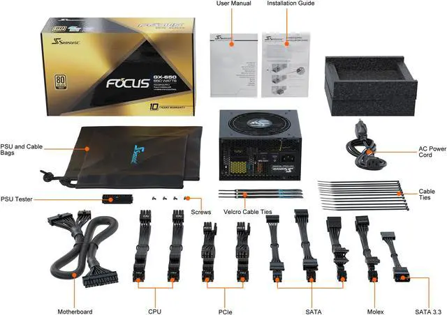 Alt view image 10 of 10 - Seasonic FOCUS GX-650, 650W 80+ Gold, Full-Modular, ATX Form Factor, Low Noise, Premium Japanese Capacitor, 10 Year Warranty, Nvidia RTX 30/40 Super, AMD GPU Compatible, Ref# SSR-650FX