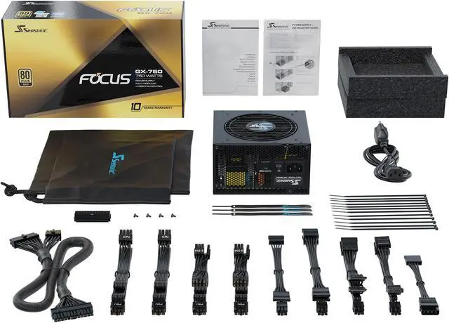 Alt view image 9 of 10 - Seasonic FOCUS GX-750, 750W 80+ Gold, Full- Modular, ATX Form Factor, Low Noise, Premium Japanese Capacitor, 10 Year Warranty, Nvidia RTX 30/40 Super, AMD GPU Compatible, Ref# SSR-750FX