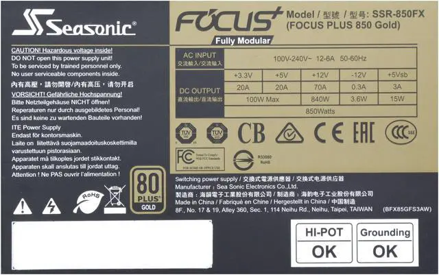 Alt view image 15 of 16 - Seasonic FOCUS GX-850, 850W 80+ Gold, Full-Modular, ATX Form Factor, Low Noise, Premium Japanese Capacitor, 10 Year Warranty, Nvidia RTX 30/40 Super, AMD GPU Compatible, Ref# SSR-850FX