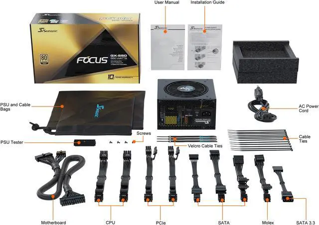 Alt view image 10 of 10 - Seasonic FOCUS GX-550, 550W 80+ Gold, Full-Modular, Fan Control in Fanless, Silent, and Cooling Mode, 10 Year Warranty, Perfect Power Supply for Gaming and Various Application, SSR-550FX.