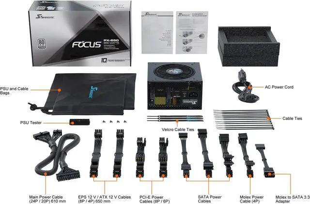 Alt view image 9 of 9 - Seasonic FOCUS PX-650, 650W 80+ Platinum Full-Modular, Fan Control in Fanless, Silent, and Cooling Mode, 10 Year Warranty, Perfect Power Supply for Gaming and Various Application, SSR-650PX.