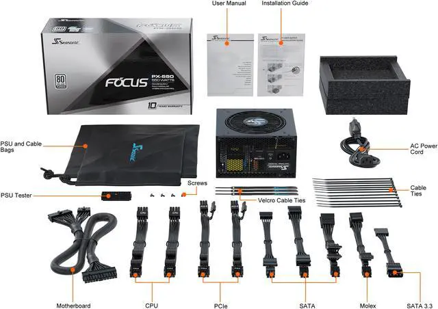 Alt view image 10 of 10 - Seasonic FOCUS PX-550, 550W 80+ Platinum Full-Modular, Fan Control in Fanless, Silent, and Cooling Mode, 10 Year Warranty, Perfect Power Supply for Gaming and Various Application, SSR-550PX.