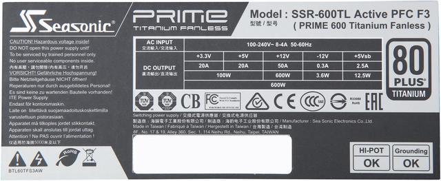 Alt view image 7 of 7 - Seasonic Flagship PRIME 600 Titanium Fanless SSR-600TL 600W 80+ Titanium Full Modular ATX12V & EPS12V 12 Years Warranty Super Quiet Power Supply