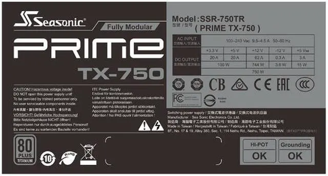 Alt view image 5 of 9 - Seasonic PRIME TX-750, 750W 80+ Titanium, ATX Form Factor, Full Modular, Low Noise, Premium Japanese Capacitor, 12 Year Warranty, Nvidia RTX 30/40 Super, AMD GPU Compatible, Ref# SSR-750TR