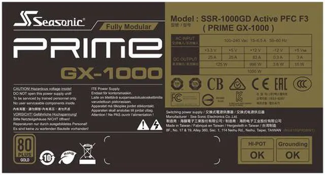 Alt view image 4 of 7 - Seasonic PRIME GX-1000, 1000W 80+ Gold, Full-Modular, ATX Form Factor, Low Noise, Premium Japanese Capacitor, 12 Year Warranty, Nvidia RTX 30/40 Super, AMD GPU Compatible, Ref# SSR-1000GD
