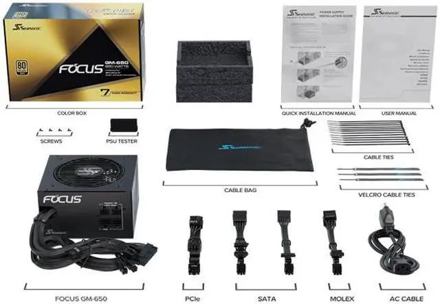 Alt view image 7 of 9 - Seasonic FOCUS GM-650, 650W 80+ Gold, Semi-Modular, Fits All ATX Systems, Fan Control in Silent and Cooling Mode, 7 Year Warranty, Perfect Power Supply for Gaming and Various Application, SSR-650FM