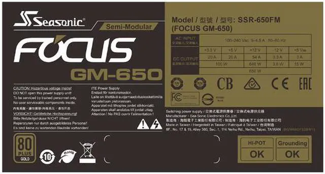 Alt view image 5 of 9 - Seasonic FOCUS GM-650, 650W 80+ Gold, Semi-Modular, Fits All ATX Systems, Fan Control in Silent and Cooling Mode, 7 Year Warranty, Perfect Power Supply for Gaming and Various Application, SSR-650FM