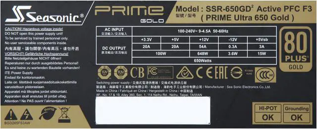 Alt view image 6 of 7 - Seasonic PRIME Ultra 650W 80+ Gold Power Supply, Full Modular, 135mm FDB Fan w/Hybrid Fan Control, ATX12V & EPS12V, Compact 140 mm Size, Power On Self Tester, 12 yr Warranty, SSR-650GD2